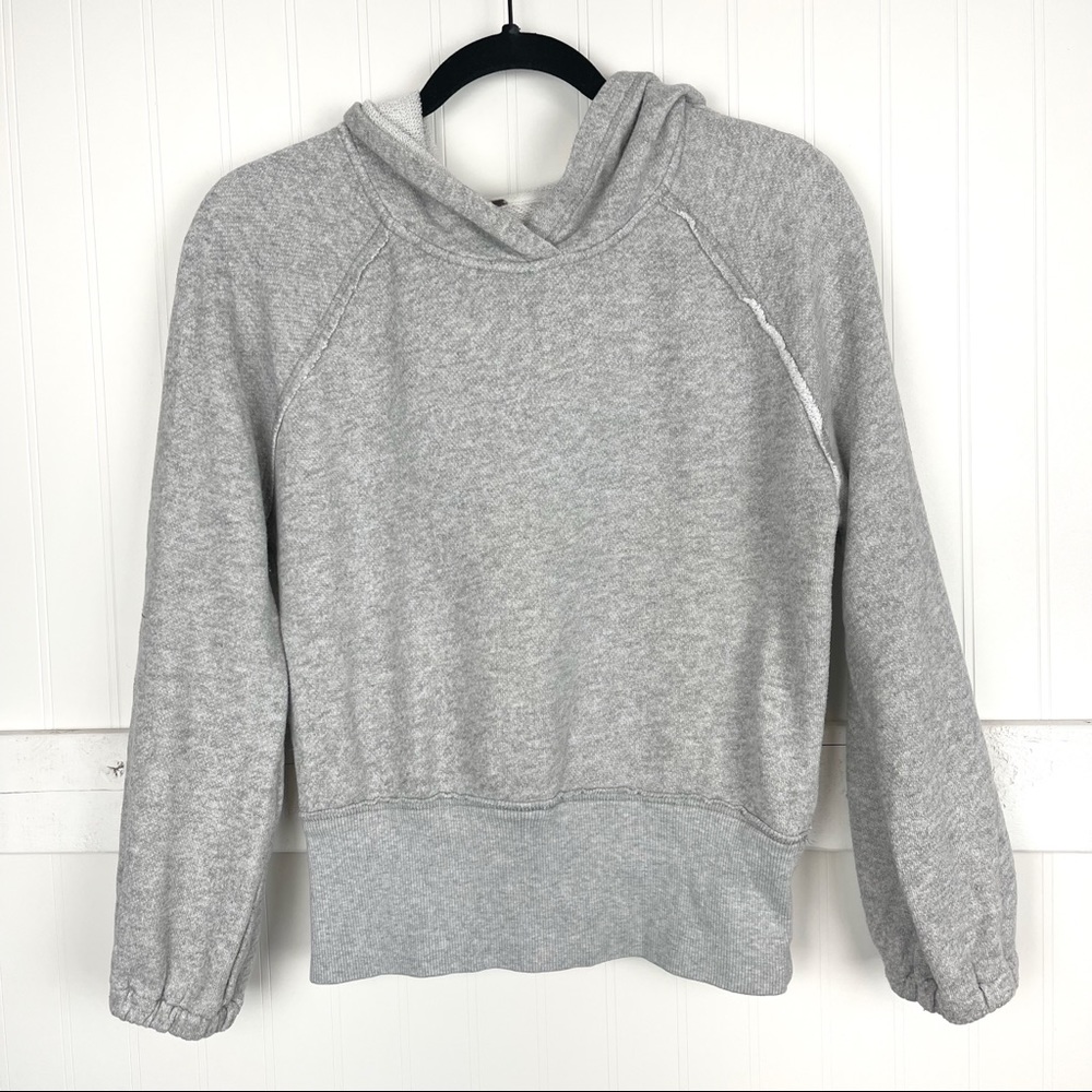 FREE PEOPLE Light Gray Hooded Pullover Sweatshirt